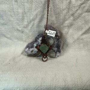 Handmade Wire Wrapped Raw Green Fluorite Crystal Pendant Copper Necklace Y2K